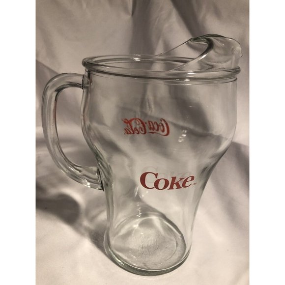 Vintage Coca Cola Clear Glass Bar Pitcher Red Lettering Soda Advertising - Picture 2 of 9